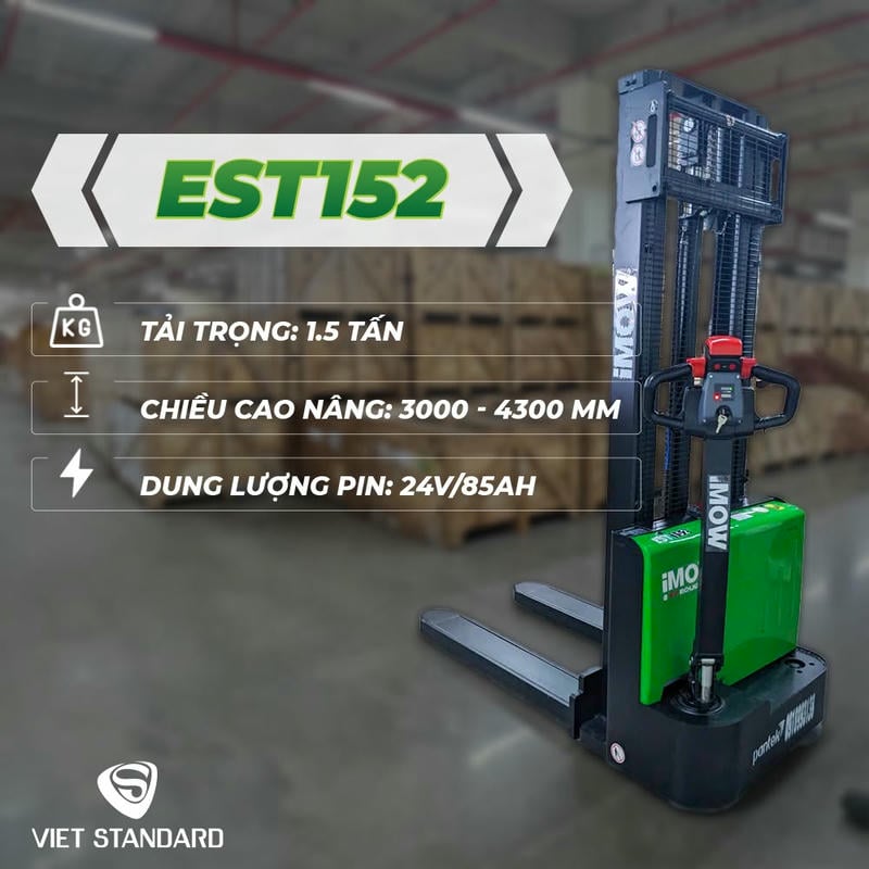 So với xe nâng tay cao, stacker đứng lái 1.5 tấn giảm sức người, tăng tốc