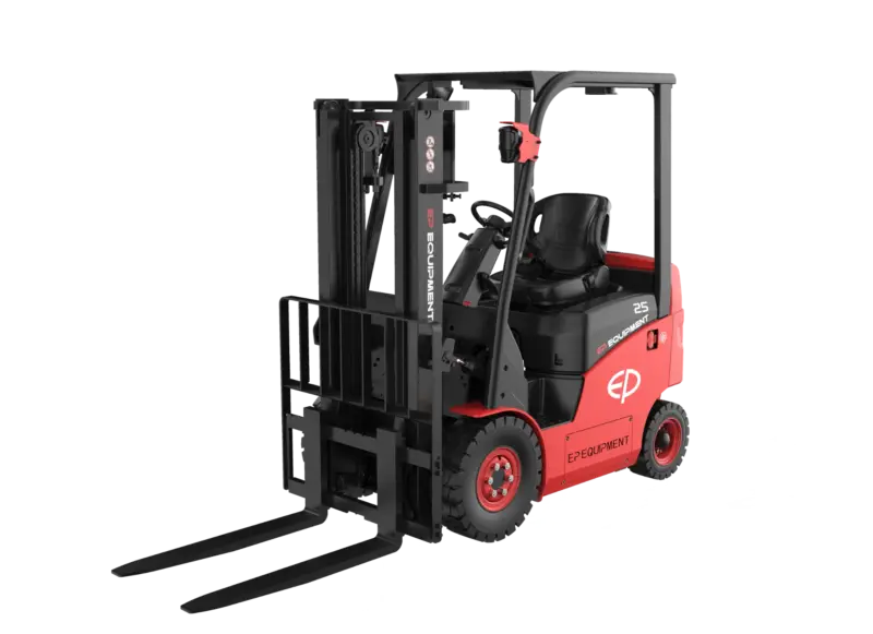 Xe nâng điện EP CPD25FC đỏ đen với càng nâng dài trong kho lạnh